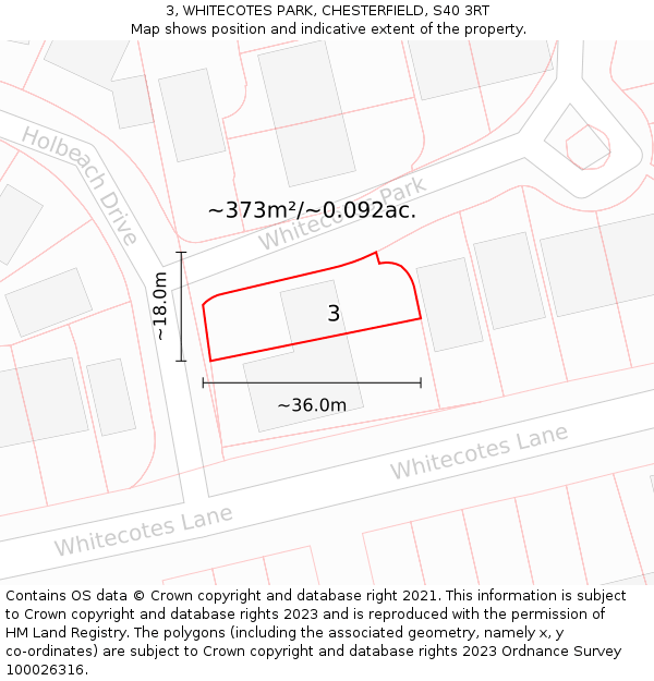 3, WHITECOTES PARK, CHESTERFIELD, S40 3RT: Plot and title map