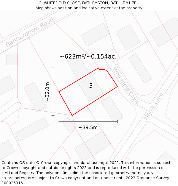 3, WHITEFIELD CLOSE, BATHEASTON, BATH, BA1 7PU: Plot and title map