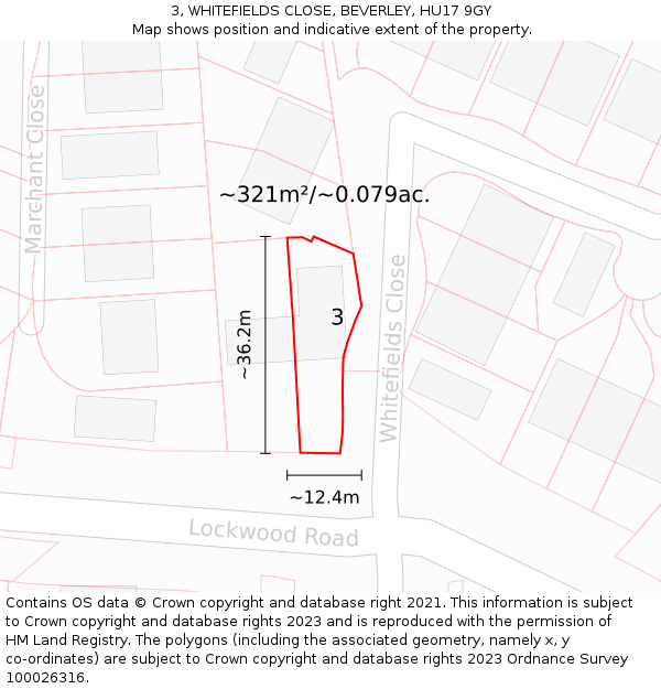 3, WHITEFIELDS CLOSE, BEVERLEY, HU17 9GY: Plot and title map