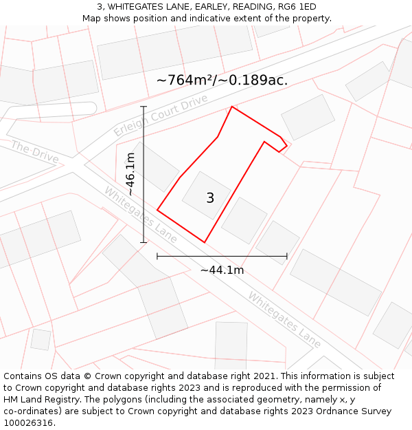 3, WHITEGATES LANE, EARLEY, READING, RG6 1ED: Plot and title map