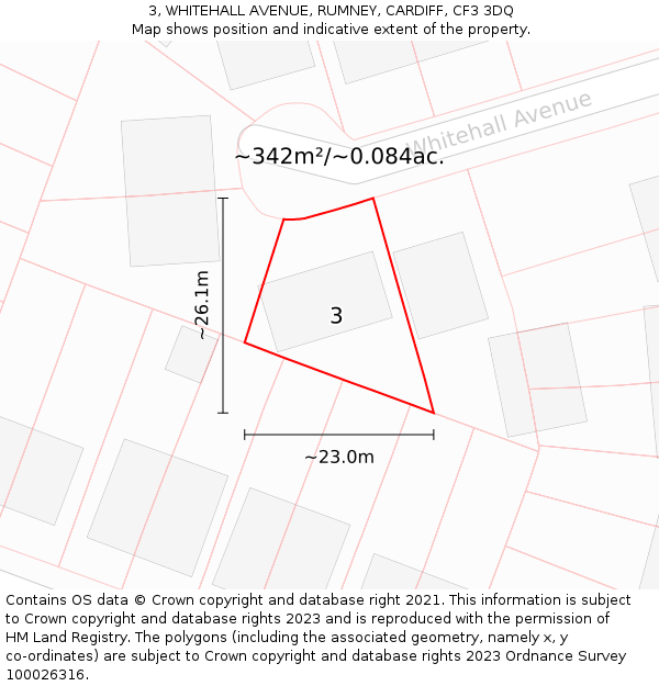 3, WHITEHALL AVENUE, RUMNEY, CARDIFF, CF3 3DQ: Plot and title map