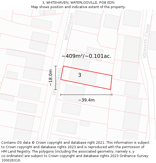 3, WHITEHAVEN, WATERLOOVILLE, PO8 0DN: Plot and title map