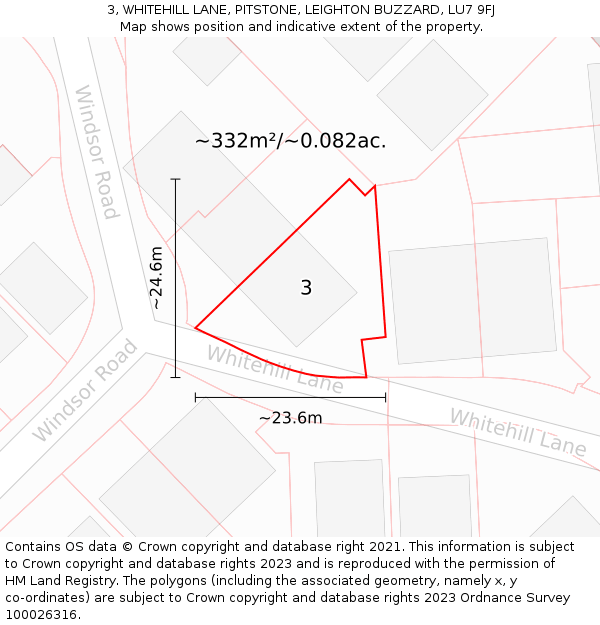 3, WHITEHILL LANE, PITSTONE, LEIGHTON BUZZARD, LU7 9FJ: Plot and title map