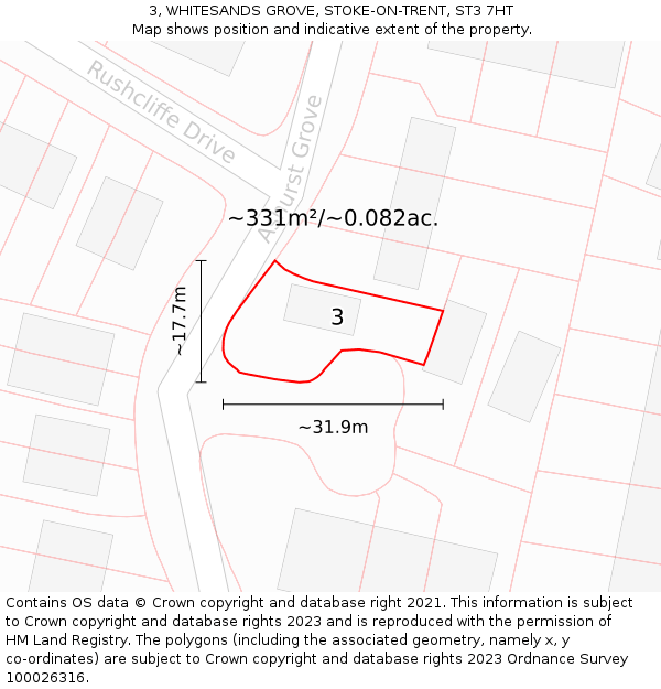 3, WHITESANDS GROVE, STOKE-ON-TRENT, ST3 7HT: Plot and title map