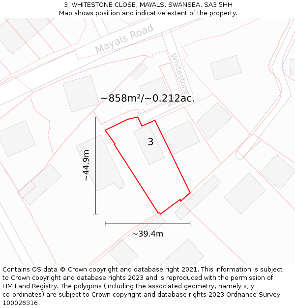 3, WHITESTONE CLOSE, MAYALS, SWANSEA, SA3 5HH: Plot and title map