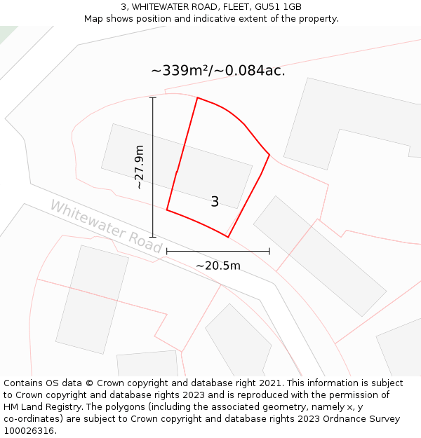 3, WHITEWATER ROAD, FLEET, GU51 1GB: Plot and title map