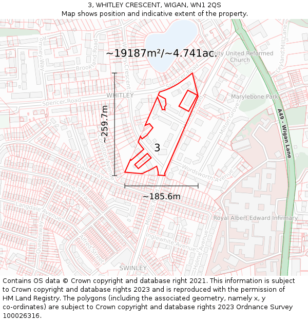 3, WHITLEY CRESCENT, WIGAN, WN1 2QS: Plot and title map