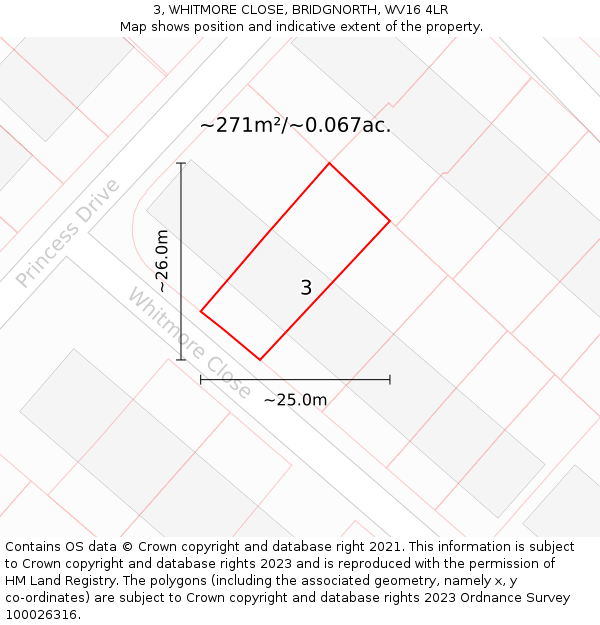 3, WHITMORE CLOSE, BRIDGNORTH, WV16 4LR: Plot and title map