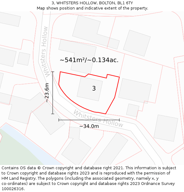 3, WHITSTERS HOLLOW, BOLTON, BL1 6TY: Plot and title map