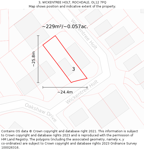 3, WICKENTREE HOLT, ROCHDALE, OL12 7PQ: Plot and title map