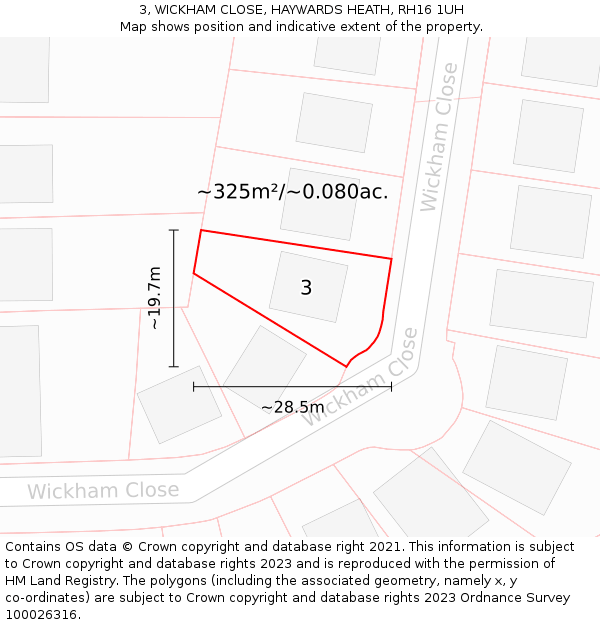 3, WICKHAM CLOSE, HAYWARDS HEATH, RH16 1UH: Plot and title map