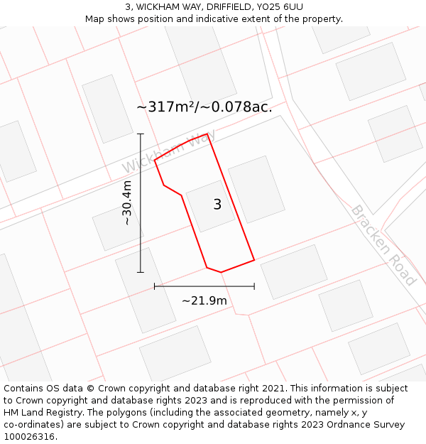 3, WICKHAM WAY, DRIFFIELD, YO25 6UU: Plot and title map