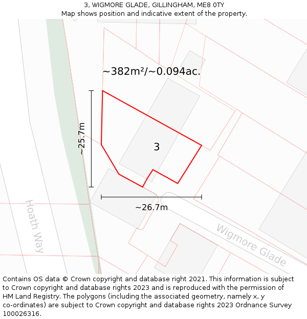 3, WIGMORE GLADE, GILLINGHAM, ME8 0TY: Plot and title map