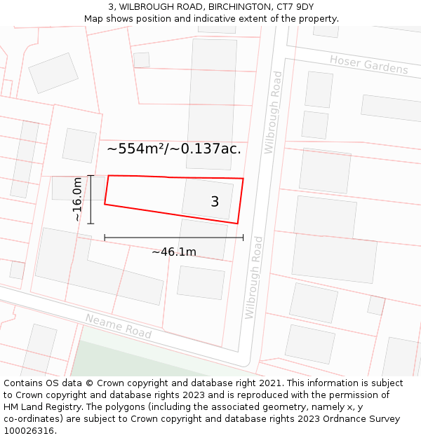 3, WILBROUGH ROAD, BIRCHINGTON, CT7 9DY: Plot and title map