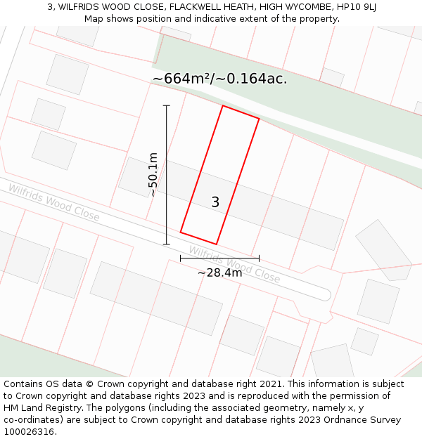 3, WILFRIDS WOOD CLOSE, FLACKWELL HEATH, HIGH WYCOMBE, HP10 9LJ: Plot and title map