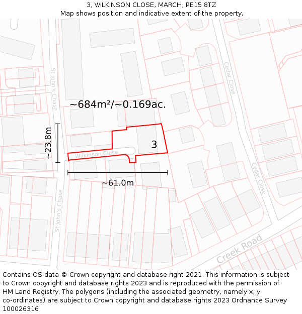 3, WILKINSON CLOSE, MARCH, PE15 8TZ: Plot and title map