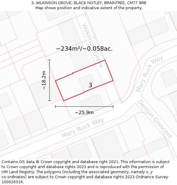 3, WILKINSON GROVE, BLACK NOTLEY, BRAINTREE, CM77 8RB: Plot and title map