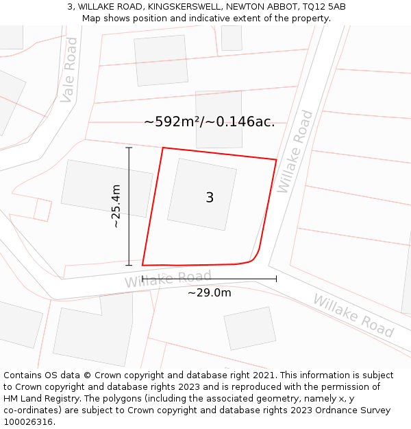 3, WILLAKE ROAD, KINGSKERSWELL, NEWTON ABBOT, TQ12 5AB: Plot and title map