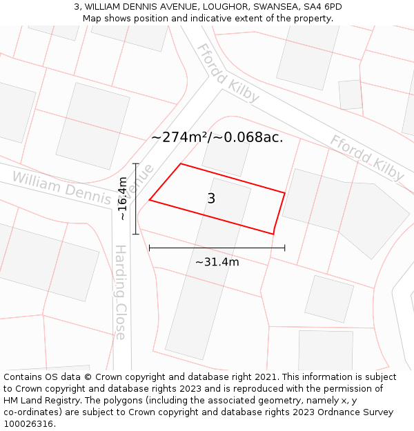 3, WILLIAM DENNIS AVENUE, LOUGHOR, SWANSEA, SA4 6PD: Plot and title map