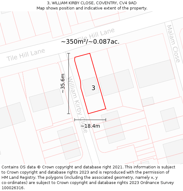 3, WILLIAM KIRBY CLOSE, COVENTRY, CV4 9AD: Plot and title map