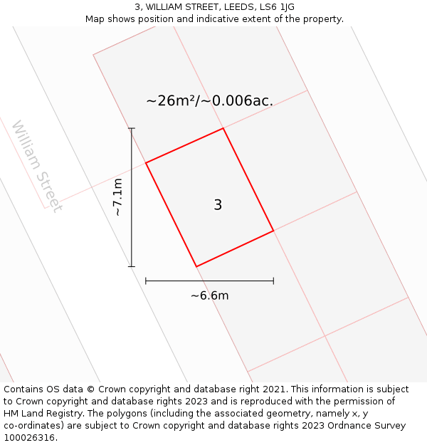 3, WILLIAM STREET, LEEDS, LS6 1JG: Plot and title map