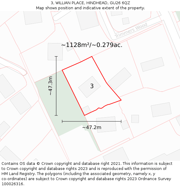 3, WILLIAN PLACE, HINDHEAD, GU26 6QZ: Plot and title map