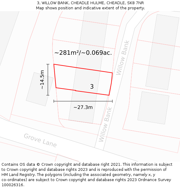 3, WILLOW BANK, CHEADLE HULME, CHEADLE, SK8 7NR: Plot and title map