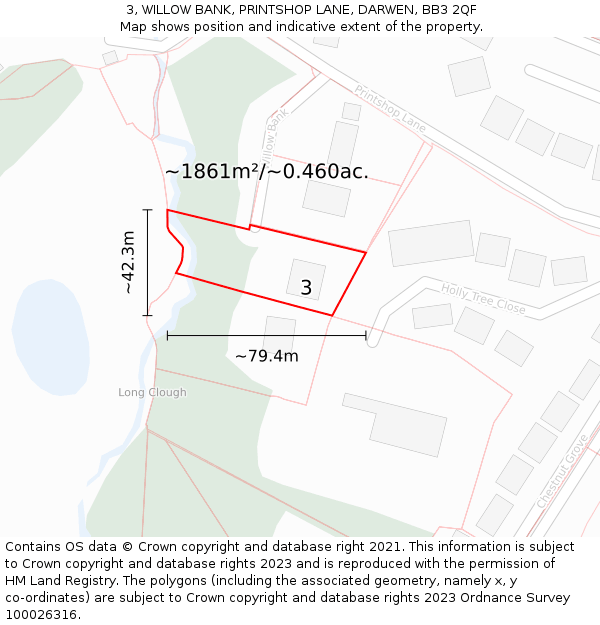 3, WILLOW BANK, PRINTSHOP LANE, DARWEN, BB3 2QF: Plot and title map