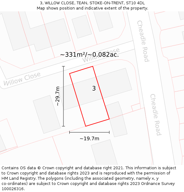 3, WILLOW CLOSE, TEAN, STOKE-ON-TRENT, ST10 4DL: Plot and title map