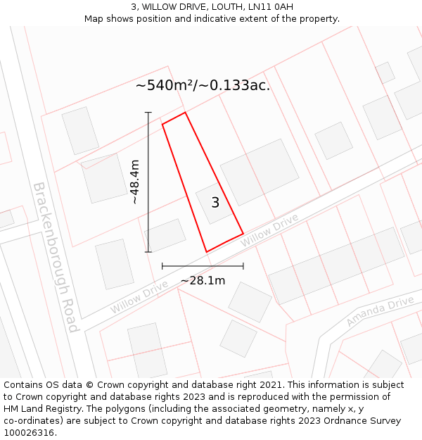 3, WILLOW DRIVE, LOUTH, LN11 0AH: Plot and title map