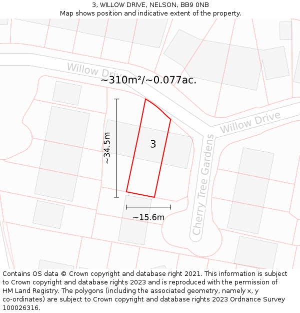 3, WILLOW DRIVE, NELSON, BB9 0NB: Plot and title map