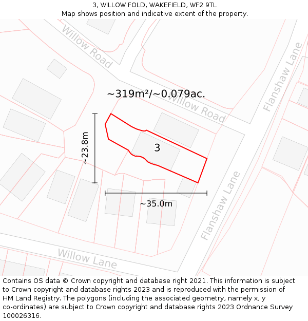 3, WILLOW FOLD, WAKEFIELD, WF2 9TL: Plot and title map