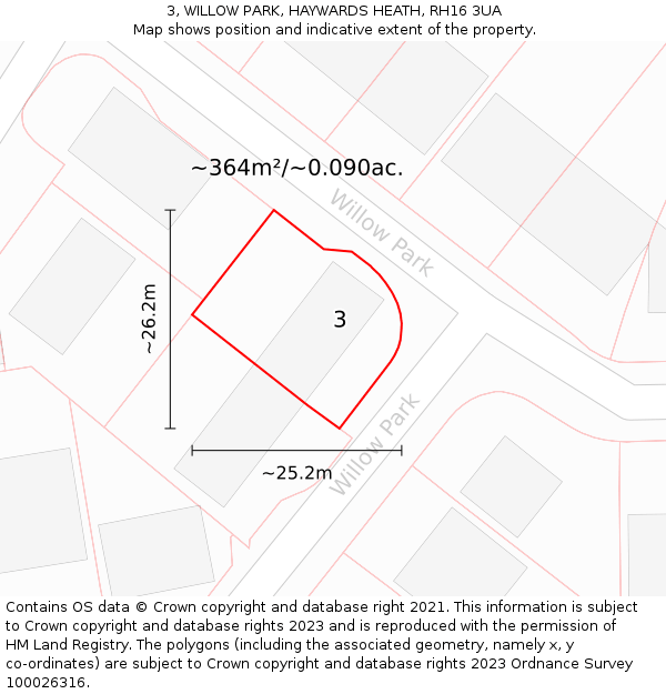 3, WILLOW PARK, HAYWARDS HEATH, RH16 3UA: Plot and title map