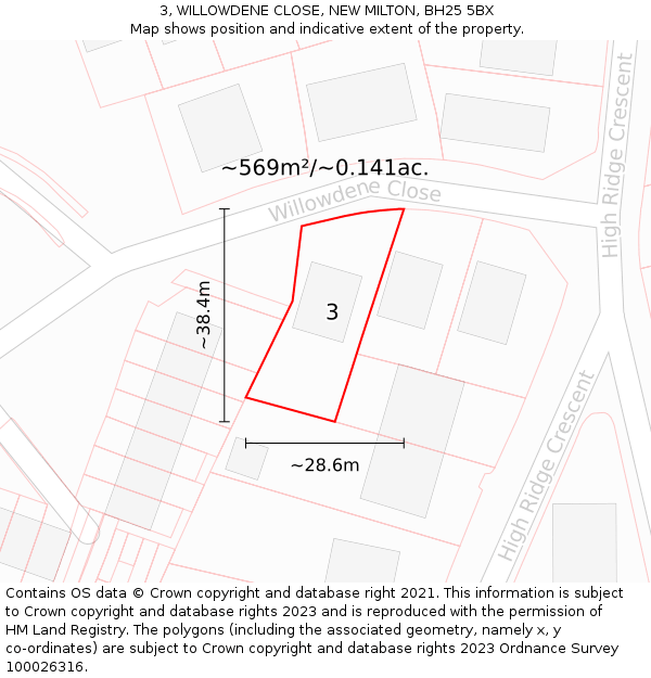 3, WILLOWDENE CLOSE, NEW MILTON, BH25 5BX: Plot and title map