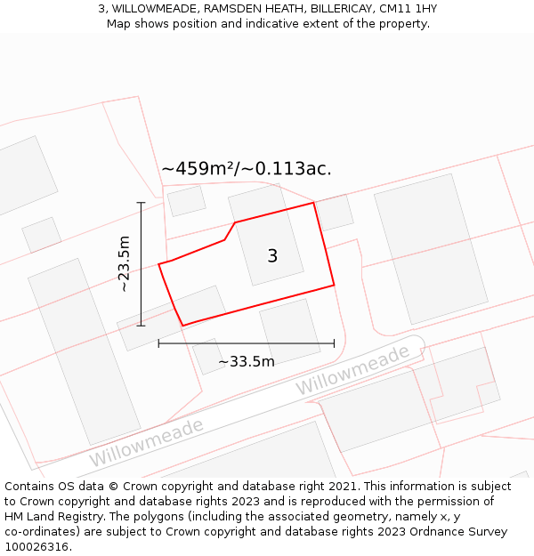 3, WILLOWMEADE, RAMSDEN HEATH, BILLERICAY, CM11 1HY: Plot and title map