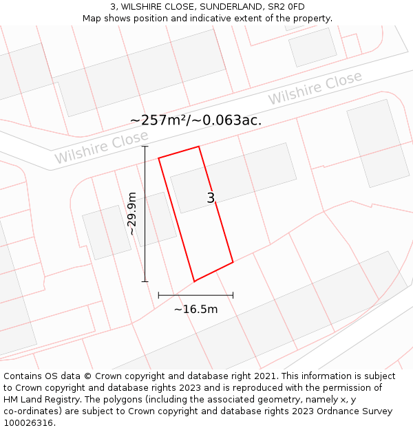 3, WILSHIRE CLOSE, SUNDERLAND, SR2 0FD: Plot and title map