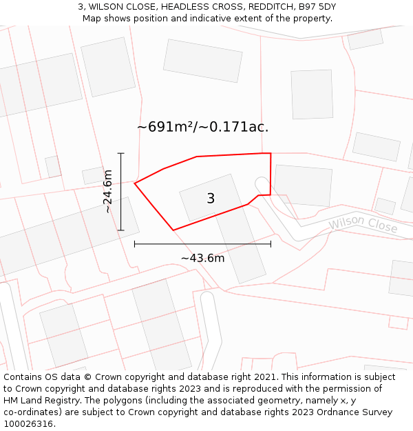 3, WILSON CLOSE, HEADLESS CROSS, REDDITCH, B97 5DY: Plot and title map