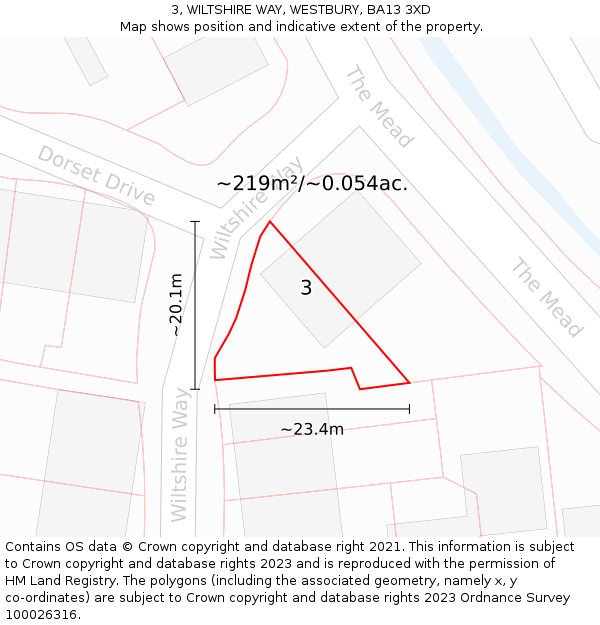 3, WILTSHIRE WAY, WESTBURY, BA13 3XD: Plot and title map