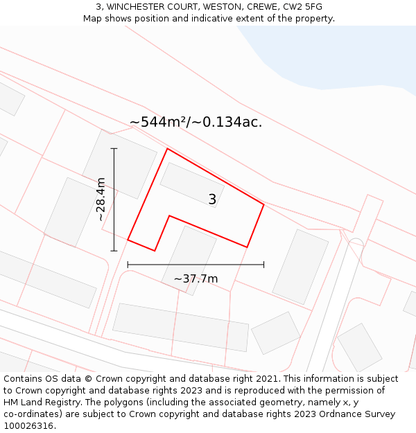 3, WINCHESTER COURT, WESTON, CREWE, CW2 5FG: Plot and title map