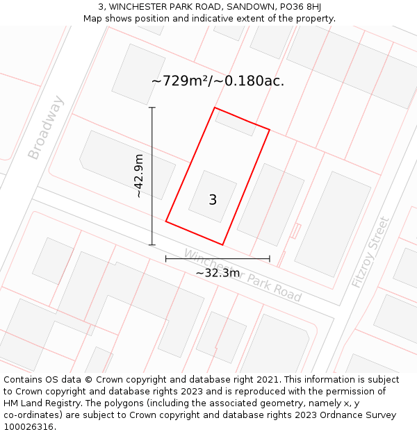 3, WINCHESTER PARK ROAD, SANDOWN, PO36 8HJ: Plot and title map