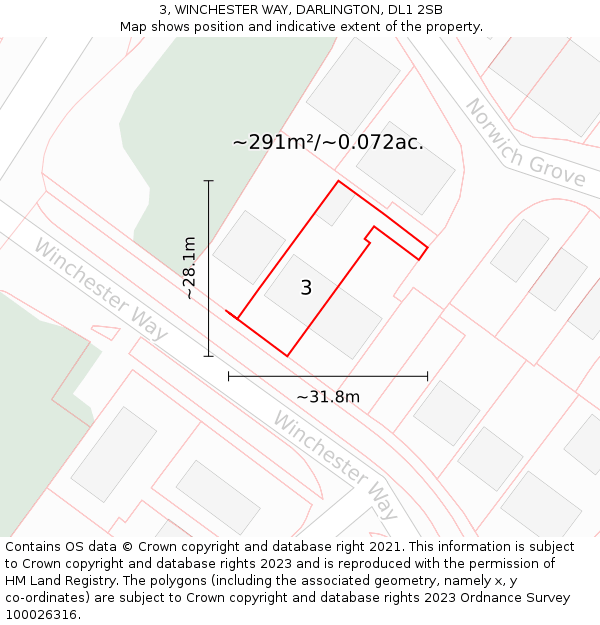 3, WINCHESTER WAY, DARLINGTON, DL1 2SB: Plot and title map