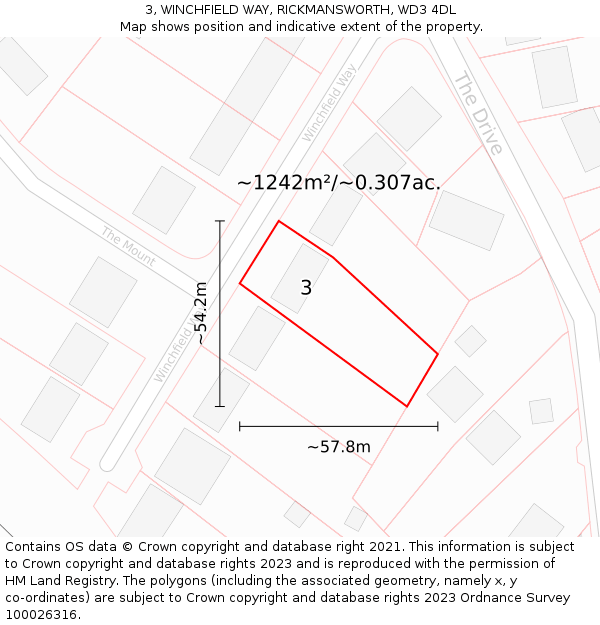 3, WINCHFIELD WAY, RICKMANSWORTH, WD3 4DL: Plot and title map