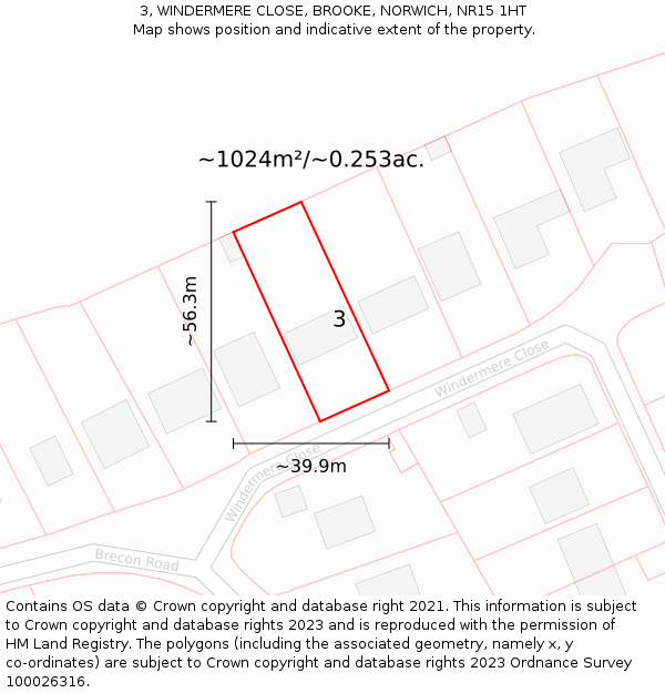 3, WINDERMERE CLOSE, BROOKE, NORWICH, NR15 1HT: Plot and title map