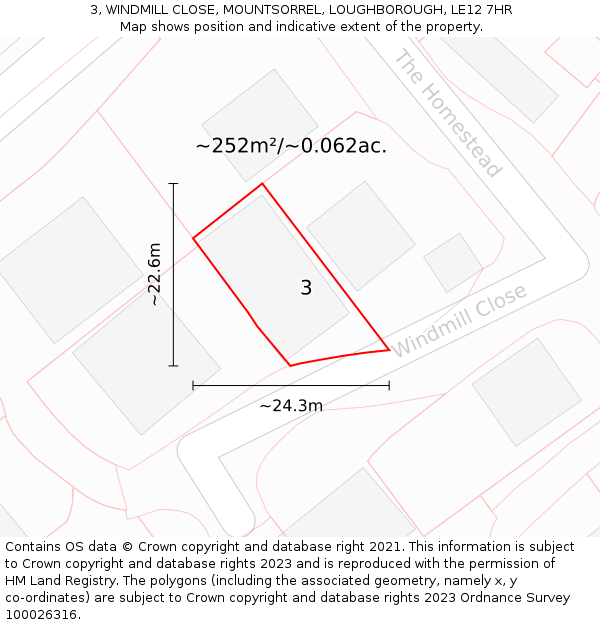 3, WINDMILL CLOSE, MOUNTSORREL, LOUGHBOROUGH, LE12 7HR: Plot and title map