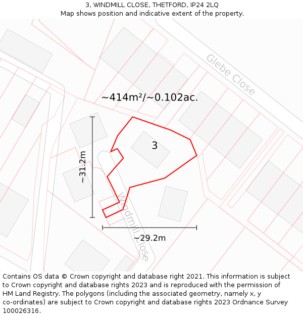 3, WINDMILL CLOSE, THETFORD, IP24 2LQ: Plot and title map