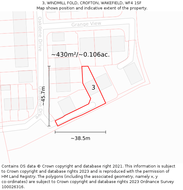 3, WINDMILL FOLD, CROFTON, WAKEFIELD, WF4 1SF: Plot and title map