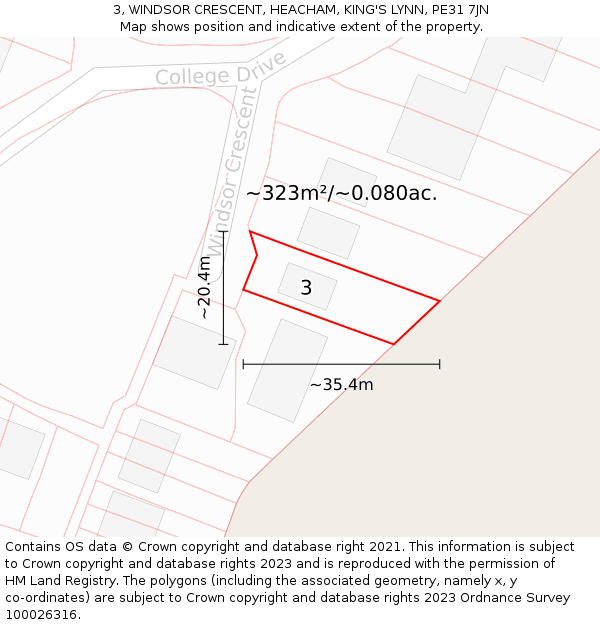 3, WINDSOR CRESCENT, HEACHAM, KING'S LYNN, PE31 7JN: Plot and title map