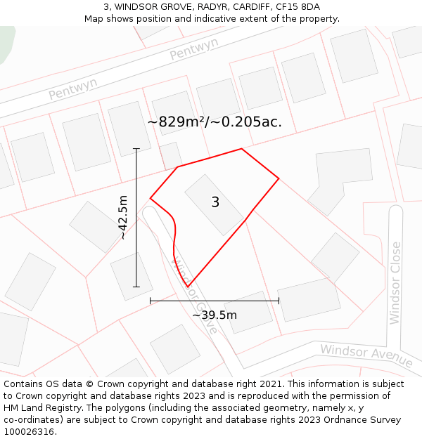 3, WINDSOR GROVE, RADYR, CARDIFF, CF15 8DA: Plot and title map