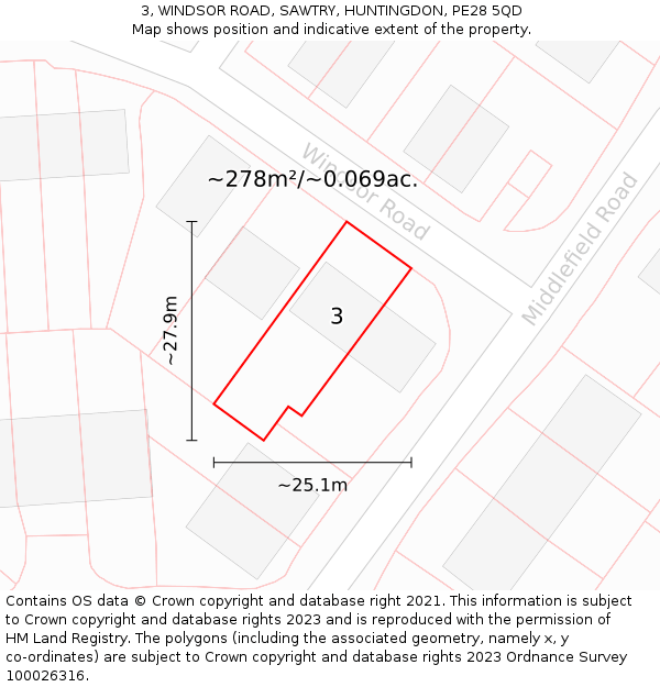 3, WINDSOR ROAD, SAWTRY, HUNTINGDON, PE28 5QD: Plot and title map