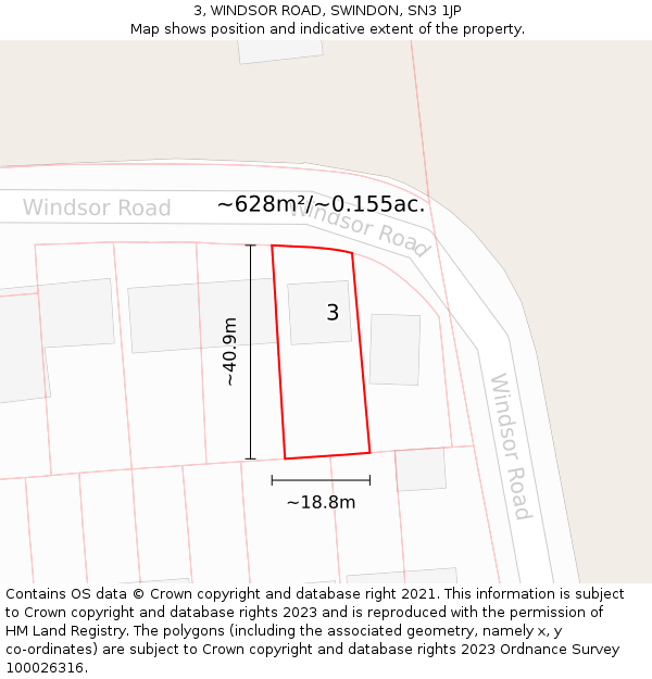 3, WINDSOR ROAD, SWINDON, SN3 1JP: Plot and title map